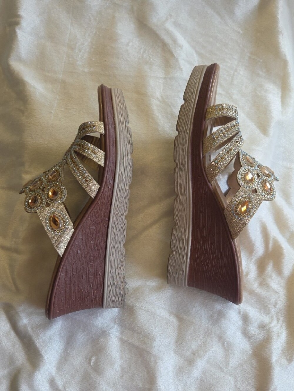 Gold Rhinestone Wedge Sandals - - Picture 5 of 5